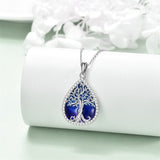 Tree of Life Necklace 925 Sterling Silver Teardrop Enamel Family Tree Pendant Necklace for Women