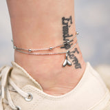 Womens Anklet 925 Sterling Silver  Layered Anklet Bracelet Dainty Beaded Chain Anklet Adjustable 11" Anklet for Women