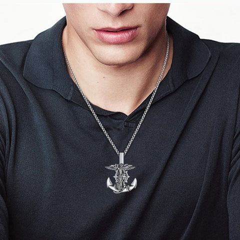 925 Sterling Silver Patron Saint Necklace  Amulet Necklace Cross Jewelry for Men with 2.5mm 22"+2" Rolo Chain