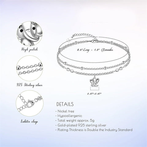 Womens Anklet 925 Sterling Silver  Layered Anklet Bracelet Dainty Beaded Chain Anklet Adjustable 11" Anklet for Women