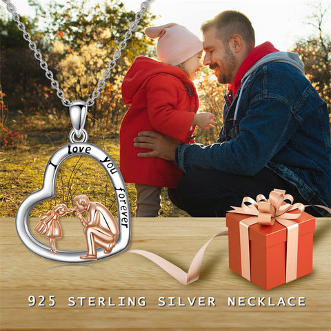 925 Sterling Silver Father Daughter Heart Pendant Necklace from Dad I Love You Forever Jewelry