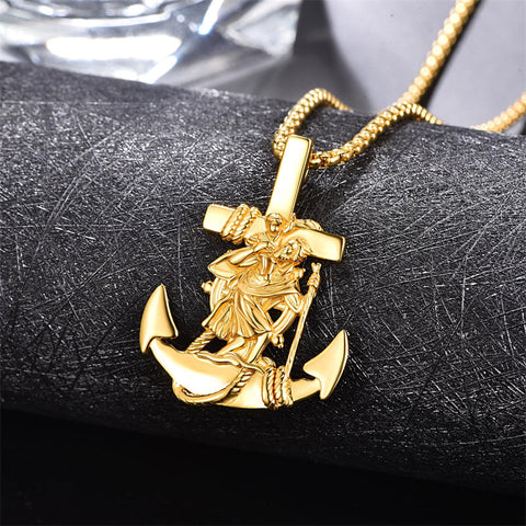 925 Sterling Silver Patron Saint Necklace  Amulet Necklace Cross Jewelry for Men with 2.5mm 22"+2" Rolo Chain
