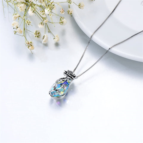 Valentine's Day Gift Rose Necklace Sterling Silver with Crystal  Rose Pendant Jewelry Anniversary Jewelry Gifts for Women