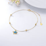 14K Gold Sea Turtle Anklet for Women  Layered Ankle Bracelet Real Gold Beach Foot Jewelry for Her