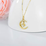 14k Gold Moon Necklace for Women, Real Gold Moon and North Star Pendant with Chain, Jewelry Gifts for Her, 16+1+1 Inch