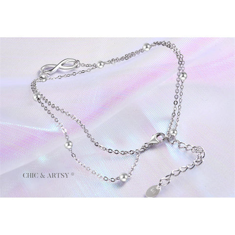 Womens Anklet 925 Sterling Silver  Layered Anklet Bracelet Dainty Beaded Chain Anklet Adjustable 11" Anklet for Women