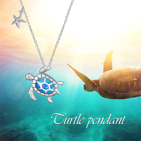 925 Sterling Silver Ocean Jewelry Created Opal Cute Turtle/Dolphin/Starfish  Necklace Birthday Gifts for Women Girls