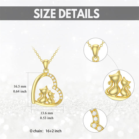 14K Solid Gold Cat Necklace for Women Cat Lover Gift Eternal Love Heart Necklace for Wife Girlfriend and Mom