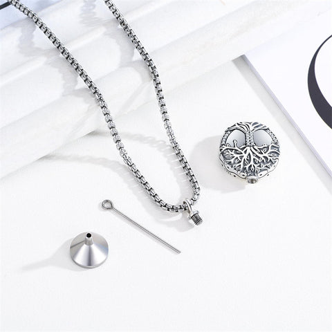 925 Sterling Silver Tree of Life Cremation Jewelry  Urn Necklace for Ashes for Men with 2.5mm 22"+2" Rolo Chain
