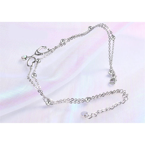 Womens Anklet 925 Sterling Silver  Layered Anklet Bracelet Dainty Beaded Chain Anklet Adjustable 11" Anklet for Women