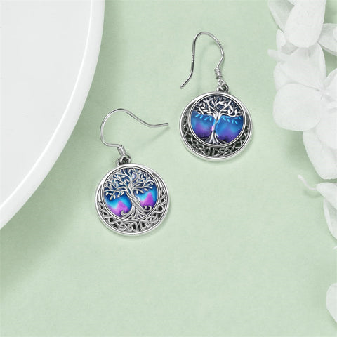 Tree of Life Earrings Sterling Silver Celtic Tree of Life Abalone Shell Dangle Drop Earrings for Women Jewelry