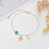 14K Gold Turtle Anklet for Women with Turquoise Anklet Bracelet Birthday Gift for Wife Girlfriend Mom Her 8+1+1 inch