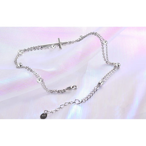 Womens Anklet 925 Sterling Silver  Layered Anklet Bracelet Dainty Beaded Chain Anklet Adjustable 11" Anklet for Women
