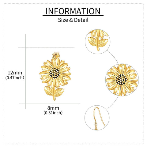 14k Solid Yellow Gold Sunflower Earrings For Women Dainty Simple Jewelry Gifts For Girls Her