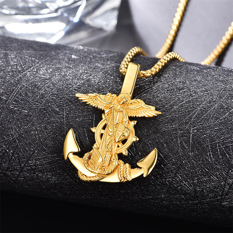 925 Sterling Silver Patron Saint Necklace  Amulet Necklace Cross Jewelry for Men with 2.5mm 22"+2" Rolo Chain