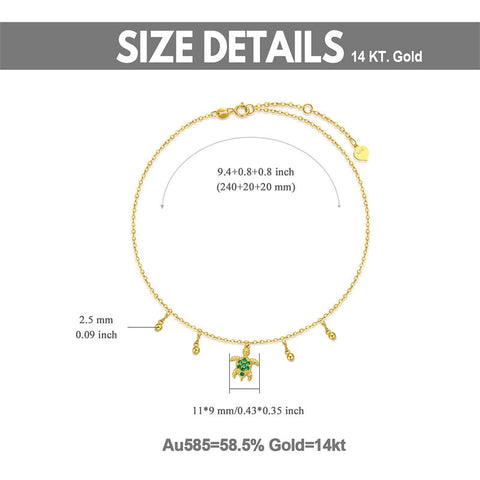 14K Gold Sea Turtle Anklet for Women  Layered Ankle Bracelet Real Gold Beach Foot Jewelry for Her