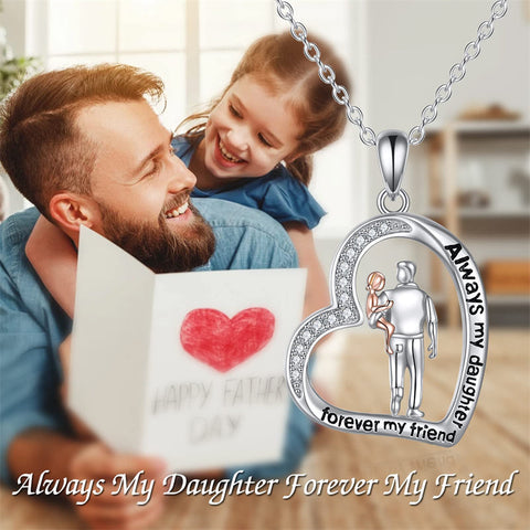 925 Sterling Silver Father Daughter Heart Pendant Necklace from Dad I Love You Forever Jewelry