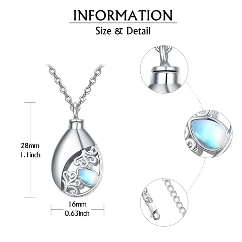 Urn Necklace for Ashes 925 Sterling Silver Moonstone Cremation Keepsake Pendant Memorial Jewellery for Women Men Human Pet