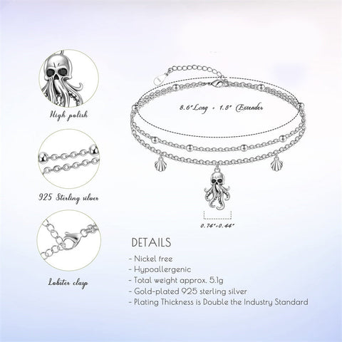 Womens Anklet 925 Sterling Silver  Layered Anklet Bracelet Dainty Beaded Chain Anklet Adjustable 11" Anklet for Women