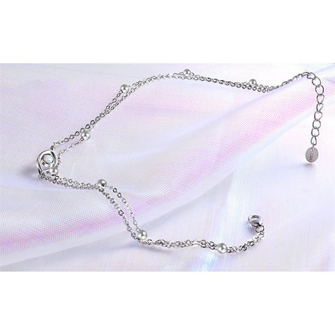 Womens Anklet 925 Sterling Silver  Layered Anklet Bracelet Dainty Beaded Chain Anklet Adjustable 11" Anklet for Women