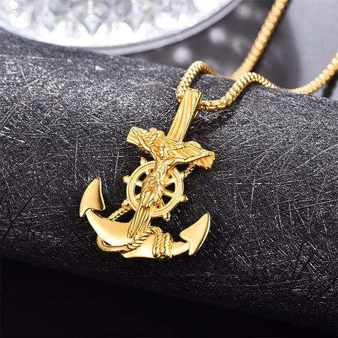 925 Sterling Silver Patron Saint Necklace  Amulet Necklace Cross Jewelry for Men with 2.5mm 22"+2" Rolo Chain
