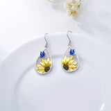 Sunflower Teardrop Dangle Earrings 925 Sterling Silver Boho Bohemian Sunflower Hook Earrings for Women Girls
