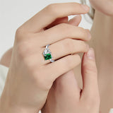925 Sterling Silver Engagement Ring 1.5ct Double Stone Ring Emerald & Pear Cut Wedding Eternity Ring Cubic Zirconia