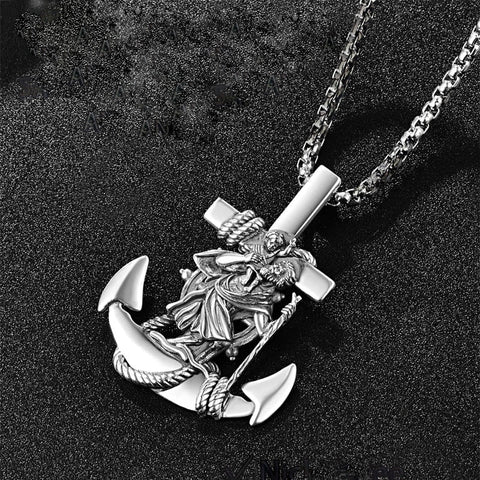 925 Sterling Silver Patron Saint Necklace  Amulet Necklace Cross Jewelry for Men with 2.5mm 22"+2" Rolo Chain