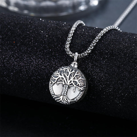 925 Sterling Silver Tree of Life Cremation Jewelry  Urn Necklace for Ashes for Men with 2.5mm 22"+2" Rolo Chain