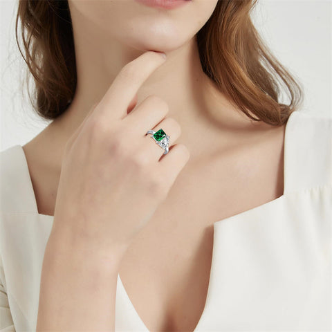 925 Sterling Silver Engagement Ring 1.5ct Double Stone Ring Emerald & Pear Cut Wedding Eternity Ring Cubic Zirconia