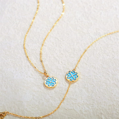 14K Solid Real Gold Mother of Pearl/Abalone/Turquoise/Black Onyx/Opal Coin Necklace  for Women Fine Jewelry Anniversary Birthday Gifts