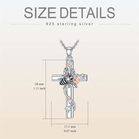 Bee/Hummingbird/Butterfly Necklace Cross Jewelry Gifts 925 Sterling Silver Cross Pendant Necklace for Her Women Girls