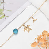 14K Gold Turtle Anklet for Women with Turquoise Anklet Bracelet Birthday Gift for Wife Girlfriend Mom Her 8+1+1 inch