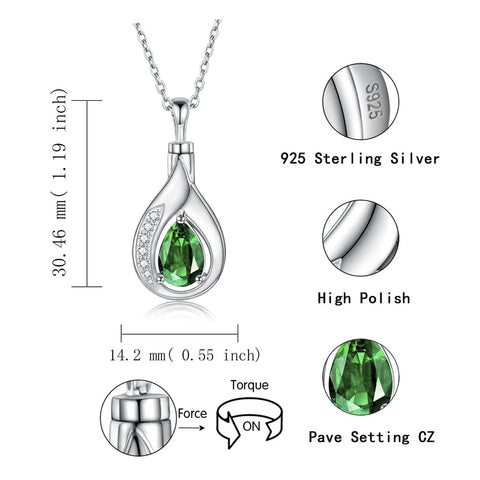 Teardrop Urn Necklace for Ashes Sterling Silver Crystal Cremation Memorial Keepake Funeral Necklace for Women