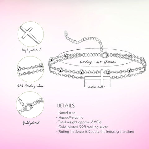 Womens Anklet 925 Sterling Silver  Layered Anklet Bracelet Dainty Beaded Chain Anklet Adjustable 11" Anklet for Women