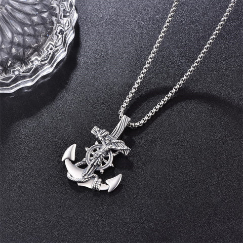 925 Sterling Silver Patron Saint Necklace  Amulet Necklace Cross Jewelry for Men with 2.5mm 22"+2" Rolo Chain