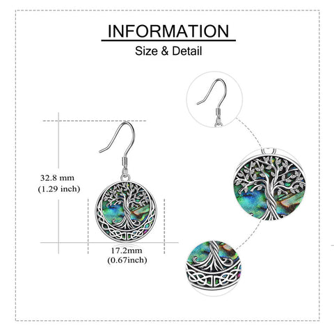 Tree of Life Earrings Sterling Silver Celtic Tree of Life Abalone Shell Dangle Drop Earrings for Women Jewelry