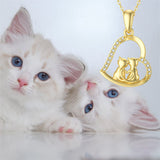 14K Solid Gold Cat Necklace for Women Cat Lover Gift Eternal Love Heart Necklace for Wife Girlfriend and Mom