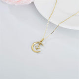 14k Gold Moon Necklace for Women, Real Gold Moon and North Star Pendant with Chain, Jewelry Gifts for Her, 16+1+1 Inch