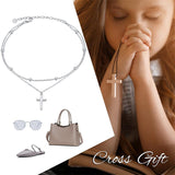 925 Sterling Silver Cross Anklet Dauble Chain Jewelry Brithday Gifts for Women Girls