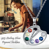 Artist Paint Palette and Brush Necklace 925 Sterling Silver Pigment Necklace Colorful Painters Pendant Painter Charm Necklace