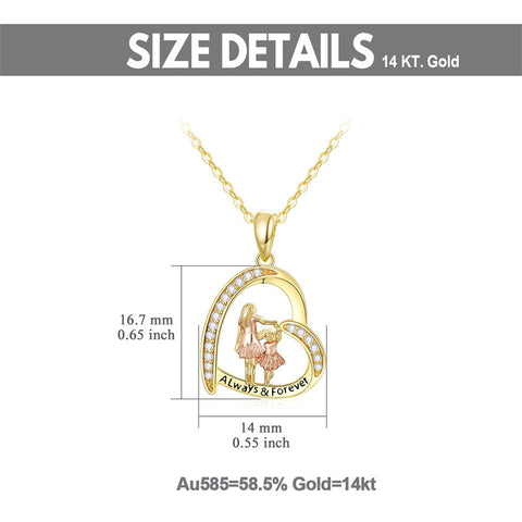 14K Solid Gold Mother Daughter Necklace for Women Mom Jewelry Mothers Day Christmas Gift for Her Mom