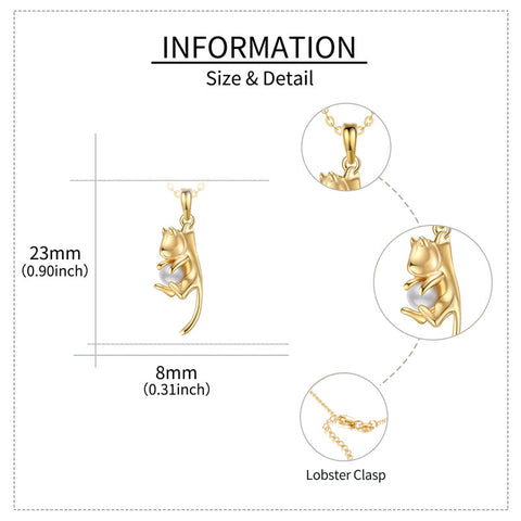 14K Real Gold Cat Pearl Cute Necklace Jewelry for Women Birthday Mothers Day Gift for Women Girl Her Girlfrien