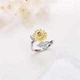 Sunflower Ring Sterling Silver You are My Sunshine CZ Ring I Love You Stone Ring  Sunflowr Ring Urn Sunflower Ring
