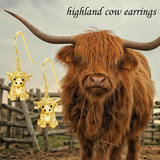 14K Real Gold Highland Cow Earrings for Women,Yellow Gold Heart Cattle Stud Earrings Jewelry Anniversary Birthday Gifts for Her