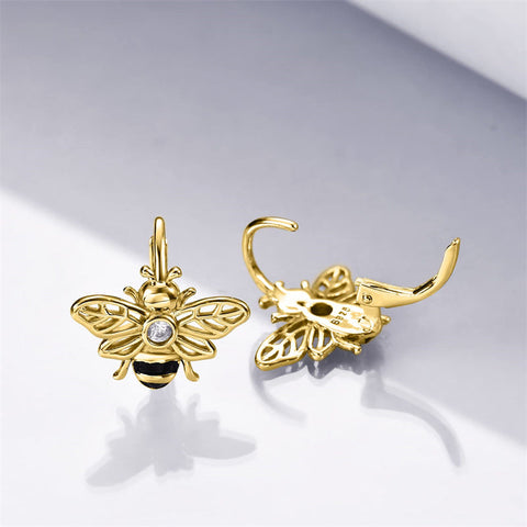 Bee Earrings Sterling Silver Bumble Bee Gold Plated Hoop Earrings Leverback Dangle Earrings for Women Jewelry Gifts for Women Girls