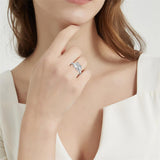 925 Sterling Silver Engagement Ring 1.5ct Double Stone Ring Emerald & Pear Cut Wedding Eternity Ring Cubic Zirconia