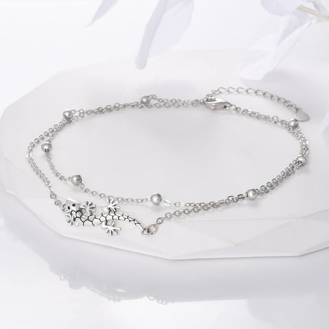 Womens Anklet 925 Sterling Silver  Layered Anklet Bracelet Dainty Beaded Chain Anklet Adjustable 11" Anklet for Women