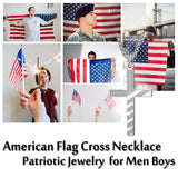 American Flag Cross Necklace for Men Patriotic Jewelry Stainless Steel Chain Religious Gift for Dad Boys