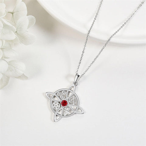 Witches Knot Necklace Sterling Silver Witches Knot Pendant Necklace Celtic Cross Witch Jewelry Witches Knot Amulet Gifts for Women Girls